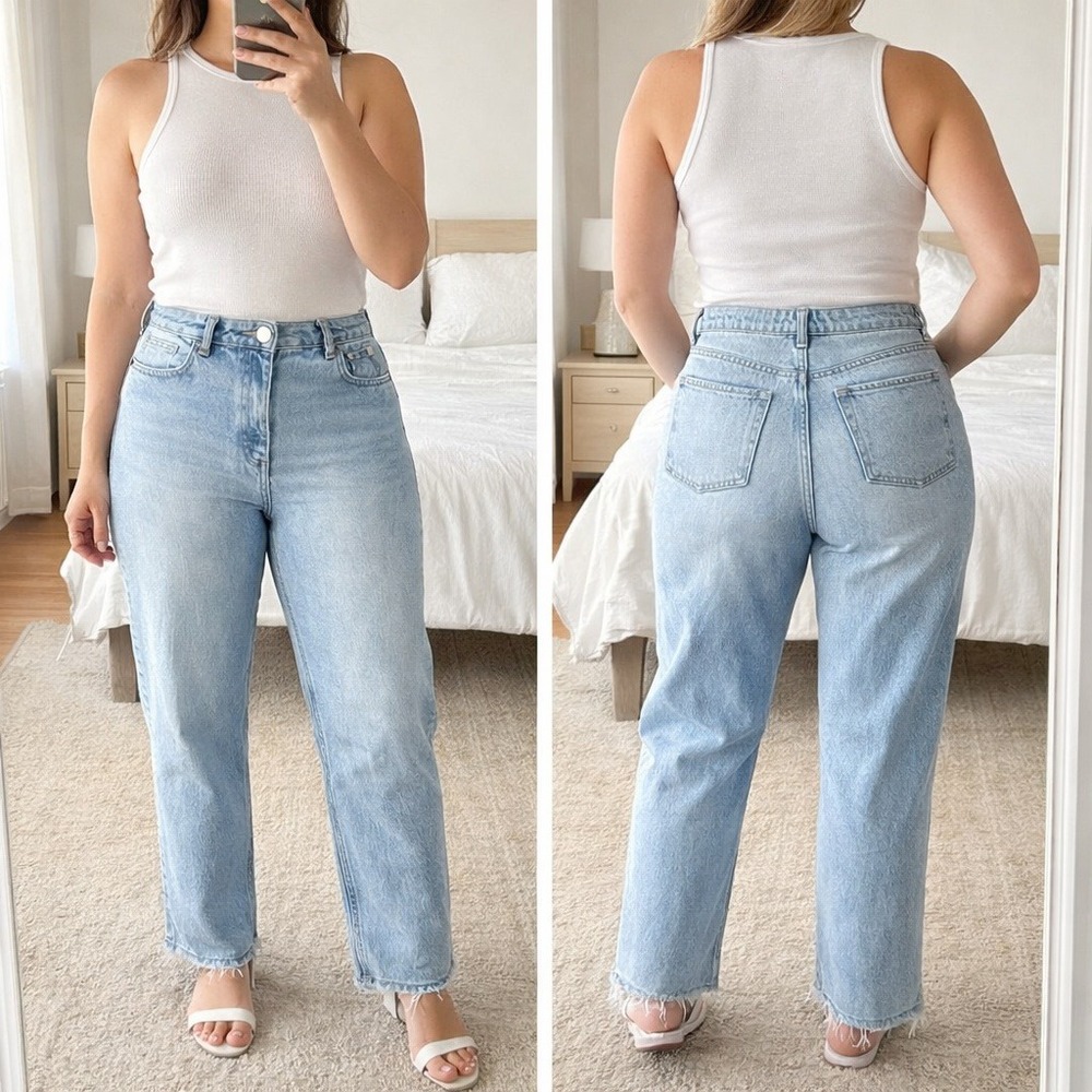 Zara Light Wash High Rise Straight Jeans